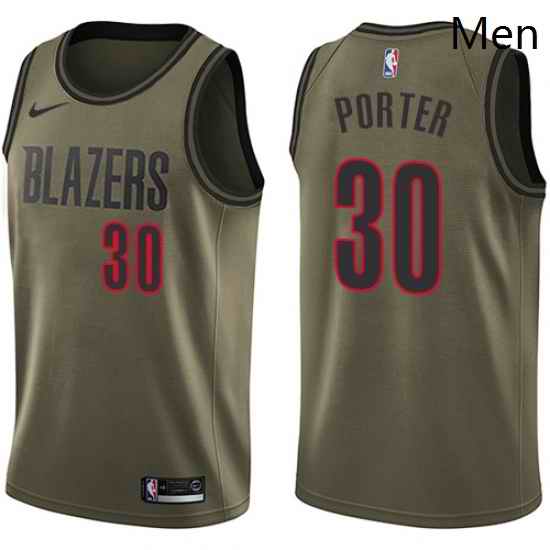 Mens Nike Portland Trail Blazers 30 Terry Porter Swingman Green Salute to Service NBA Jersey
